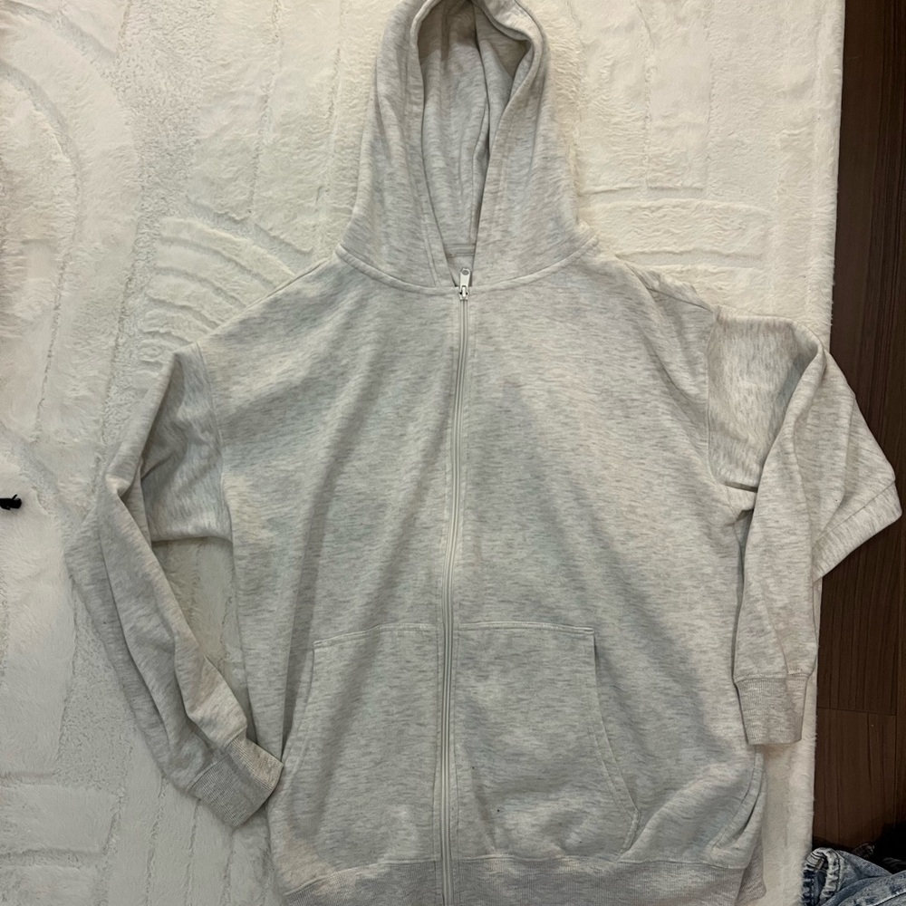 Heather Light Gray Full-Zip Hooded Sweatshirt